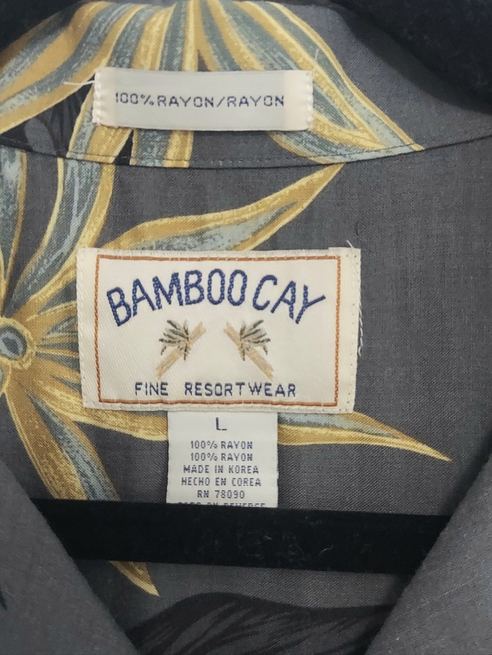 Bamboo Cay Fine Resortwear Tropical Camp Shirt Mens Large Greyish Green - Picture 2 of 8